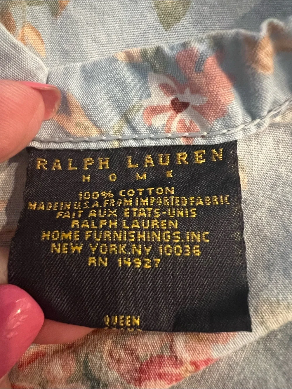 Ralph Lauren Yvette Queen Blue Multicolored Floral Ruffled Flat Sheet USA Made